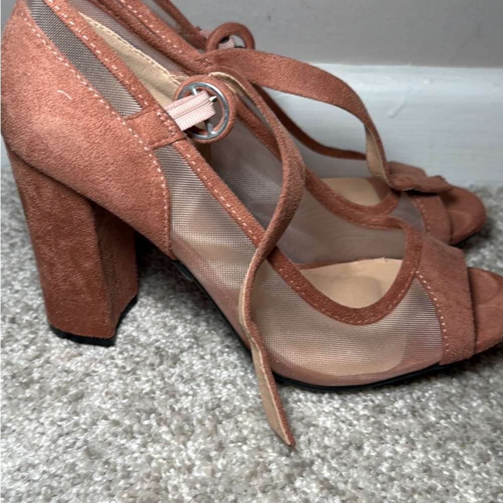 Cato Suede Tan Mesh Heels